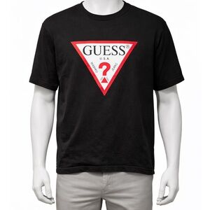 GUESS Men’s ECO Black and Red Triangle 100% Organic Cotton Logo T-Shirt